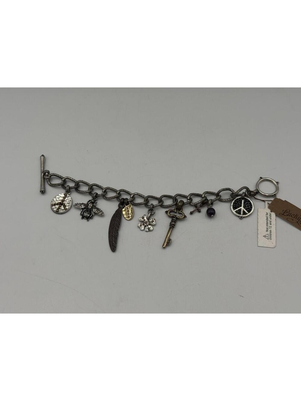 Lucky Brand Y2K Peace & Love Charm Bracelet Rustic Bohemian - Picture 1 of 6